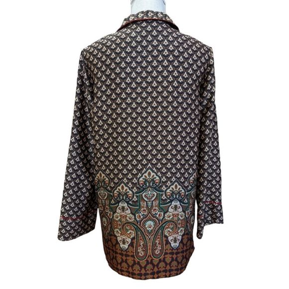 NWT Zara Brown Multi Pattern Flowy Piped Shirt Size S - Picture 2 of 7